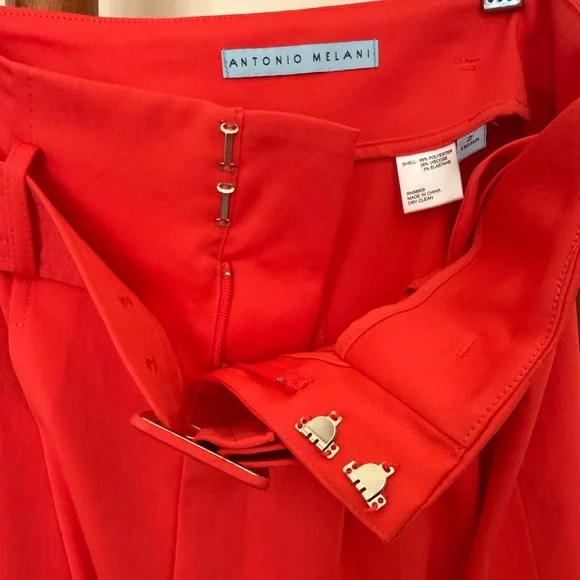 ANTONIO MELANI Vibrant Red-Orange Wide Leg Pants - Picture 12 of 13